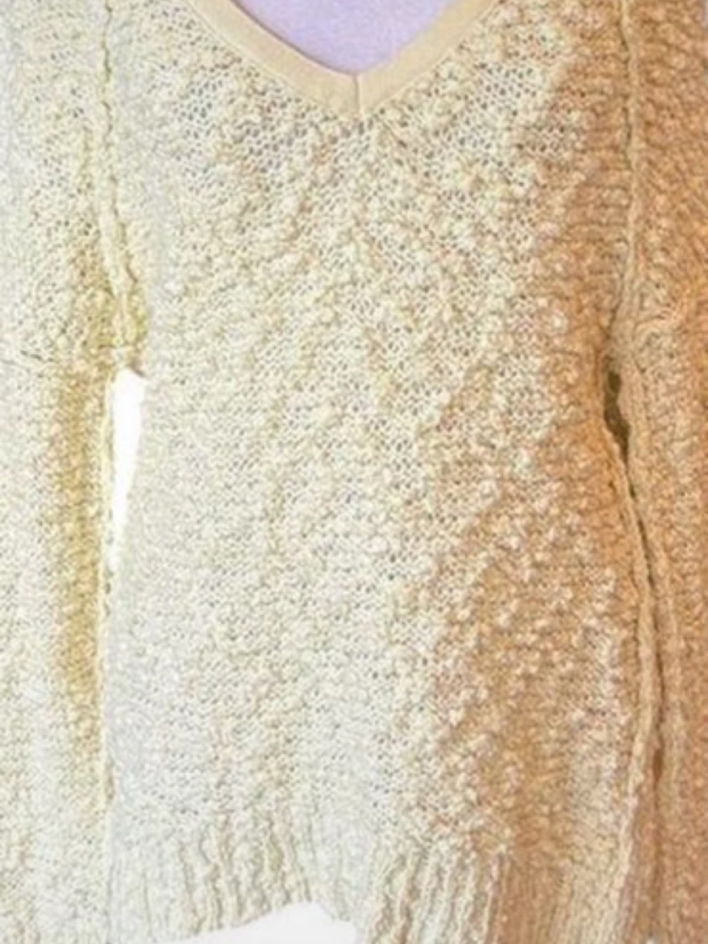 Free People Light Lemon V-Neck Textured Knit Sweater- lightweight